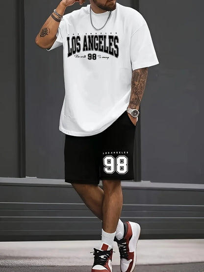 Summer Men's Chicago-Themed Relaxed Set Size 32 Printed T-Shirt and Shorts Set Adult Sports Casual Plus Size Two-Piece Set