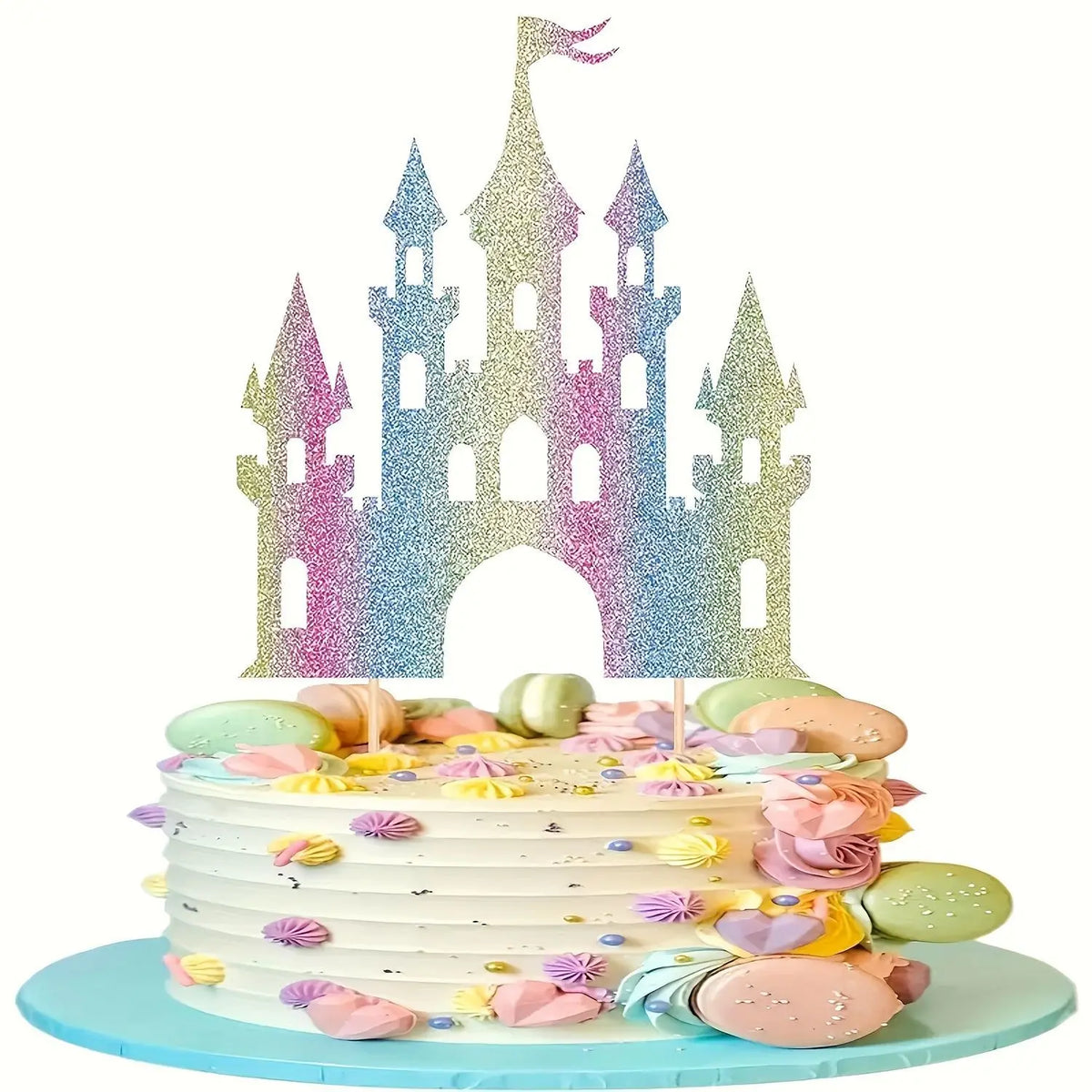 Castle Happy Birthday Cake Topper Flags Princess Rainbow Cupcake Topper Baby Shower Wedding Decoration Baking DIY Party Supplies