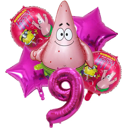 6Pcs SpongeBob Patrick Star Balloon set Birthday Party Golde Blue Numbers Balloons Boys Girls Baby Shower Party Supplies Gifts