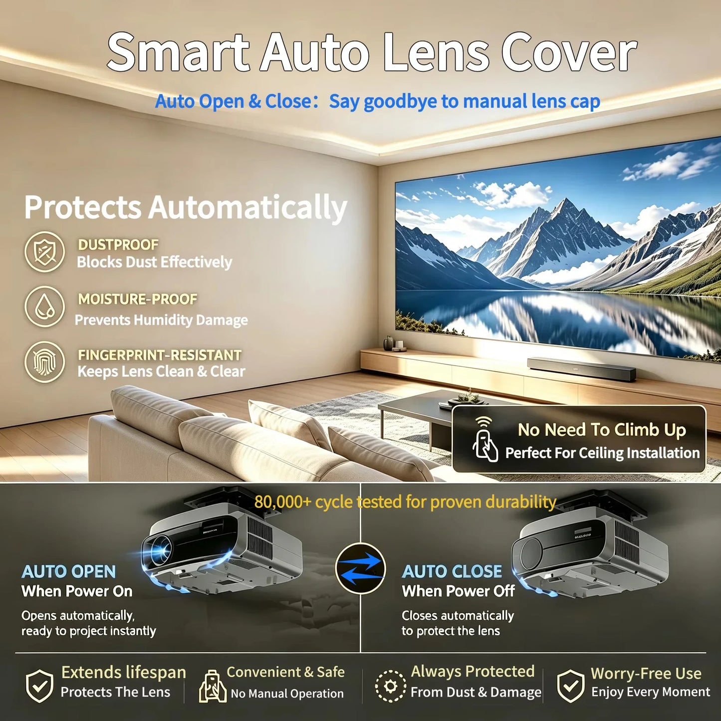 4200ANSI 900D 4K Supported Projector Native 1080P Smart Google TV WiFi 6 TOF Auto Focus Auto Keystone Home Theater Dual Speakers