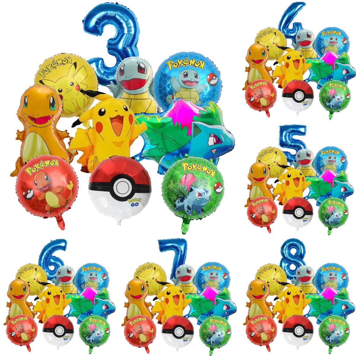 10pcs Cartoon Pokemon Pikachu Themed Aluminum Foil Balloons - Ideal for Charmander Squirtle Bulbasaur Birthday Party Supplies!