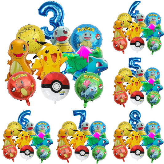 10pcs Cartoon Pokemon Pikachu Themed Aluminum Foil Balloons - Ideal for Charmander Squirtle Bulbasaur Birthday Party