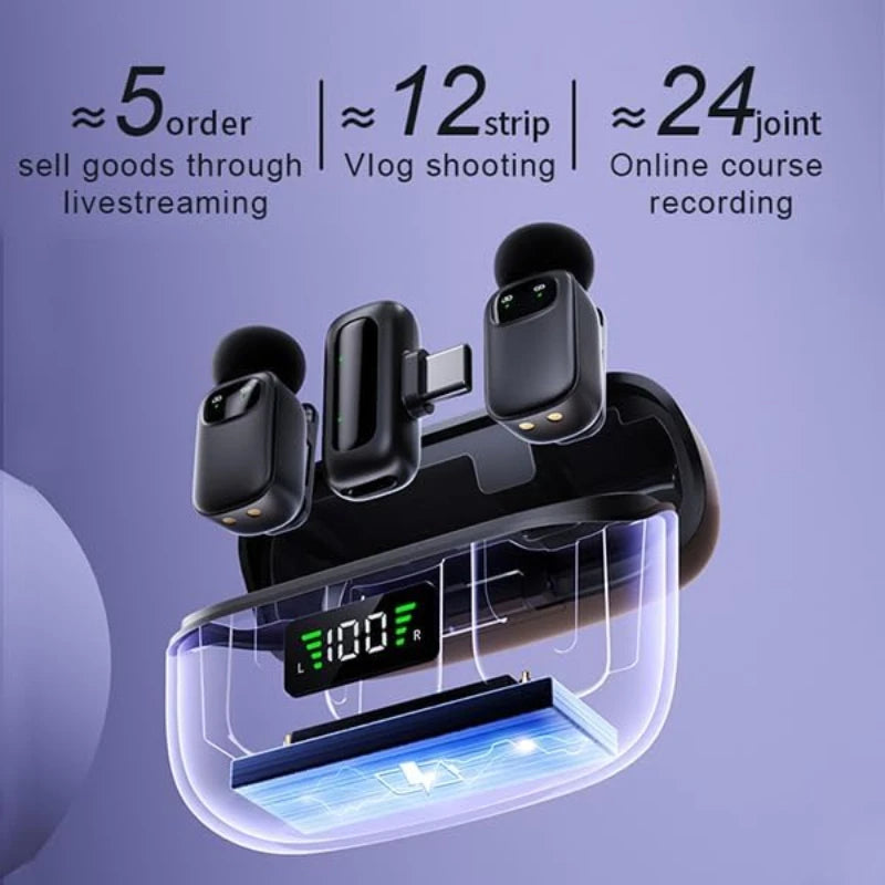 Mini Wireless Lavalier Microphone, compatible with Android and iPhone, exceptional sound quality, AI-powered noise cancellation, voice converter, 30-hour battery life, comes with a charging case, ideal for video recording, po