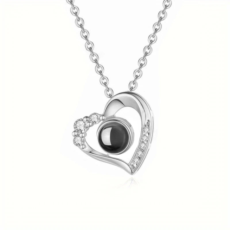 Love Heart Necklace 100 Languages I Love You Projection Pendant Jewelry For Mom Girlfriend Birthday Christmas Romantic Gifts