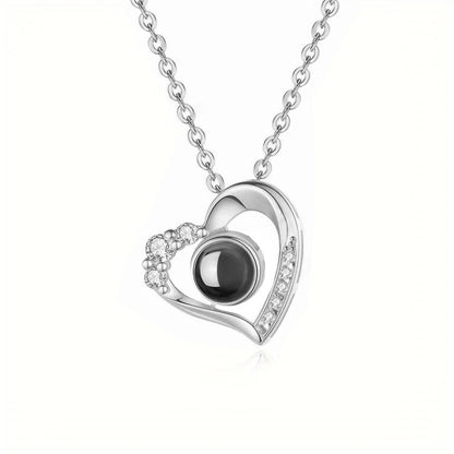 Love Heart Necklace 100 Languages I Love You Projection Pendant Jewelry For Mom Girlfriend Birthday Christmas Romantic Gifts