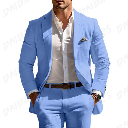 Classic Summer Men's Suit 2PCS For Wedding Formal Solid Suit Including Jacket Pants For Party Classic Occasion Clothing