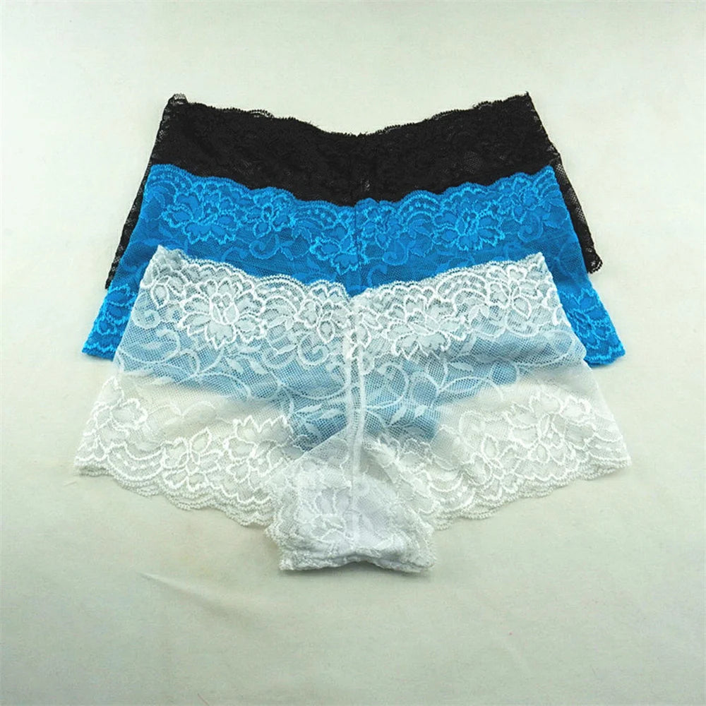 3pcs M-XXL Female Boxers Underwear Silk Boyshorts Women Transparent Panties Shorts Ladies Perspective Lingerie