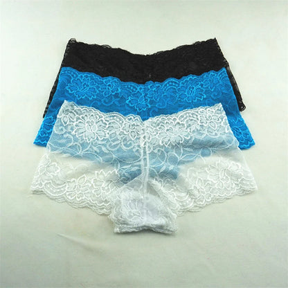 3pcs M-XXL Female Boxers Underwear Silk Boyshorts Women Transparent Panties Shorts Ladies Perspective Lingerie