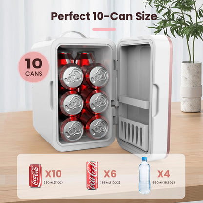 Mini Fridge for Bedroom Skincare Fridge 6L/8 Cans Small Refrigerator Compact Refrigerator 110V AC/12V DC Portable Cooler and Warmer for Skin Care, Makeup and Cosmetics