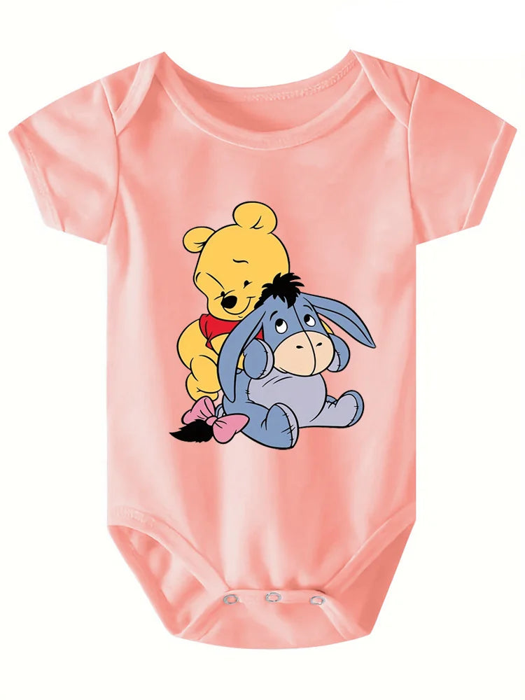Cute Winnie The Pooh and Donkey Printed Baby Bodysuits One Piece Jumpsuit Clothes Toddler Boy Girl Short Sleeve Outfits
