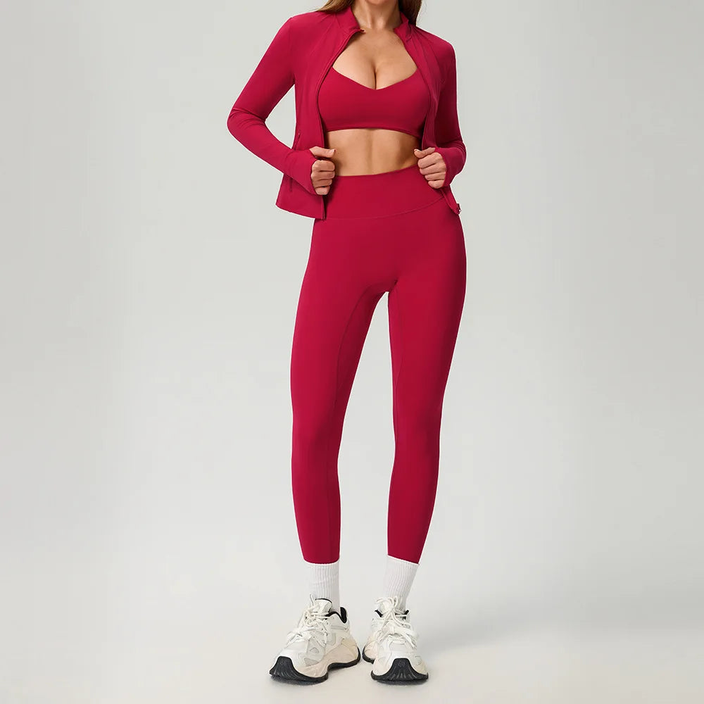 Fitness Suit 2PCS Women Tracksuit Sports Zipper Long Sleeve Yoga Set Gym Clothes Flared Pants Sportswear Female Workout Clothes
