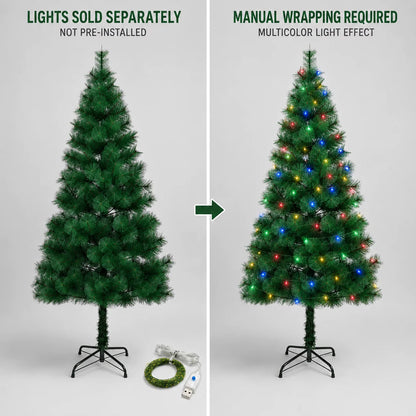 Artificial Christmas Tree 120-210cm PET Pine Needle Xmas Tree Optional USB Warm White Cool White Multicolor Lights Metal Stand
