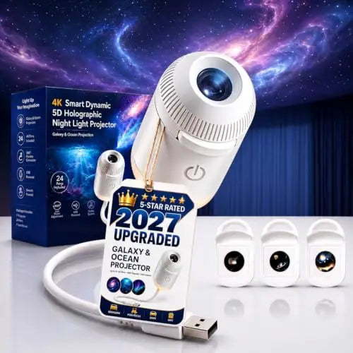 2027 Upgraded Hd Smart Dynamic 5d Holographic Night Light Projector, Plug and Play Hd Star Projector, 360° Adjustable Hd Galaxy