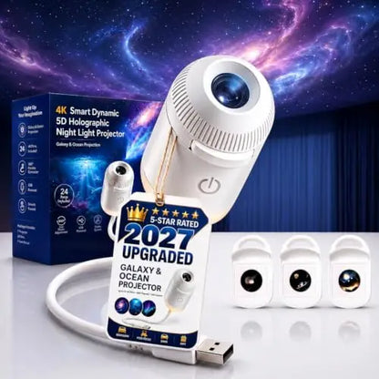 2027 Upgraded Hd Smart Dynamic 5d Holographic Night Light Projector, Plug and Play Hd Star Projector, 360° Adjustable Hd Galaxy