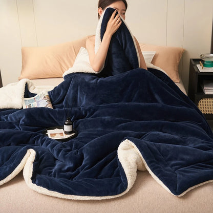 Double Sided Sherpa Throw Blanket Thick Warm Flannel Quilted Blanket For Sofa Bed