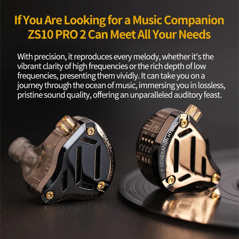 KZ ZS10 Pro 2 metal headset high fidelity in-ear bass earbud 4-level adjustment switch sports monitor headset sound noise reduct