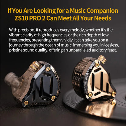 KZ ZS10 Pro 2 metal headset high fidelity in-ear bass earbud 4-level adjustment switch sports monitor headset sound noise reduct