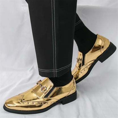 New Gold Green Pointed Rock Rivet Loafter For Men Fashion Brand Designer Casual Dress Homecoming Shoes Formal Wedding Footwear