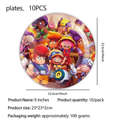 Kids Party Favors Decoration Balloons Gift Bag Brawl Stars Theme Happy Birthday Banner Tableware Paper Plates Napkins Tablecloth