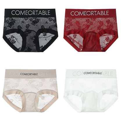 4PCS Women Seamless Panties Transparent Briefs Plus Size Lace Antibacterial Panties