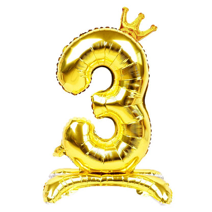 32 Inch Gold Number Stand Foil Balloons with Crown Digital Figures Globos 0-9 Birthday Party Wedding Decoration Kids Baby Shower