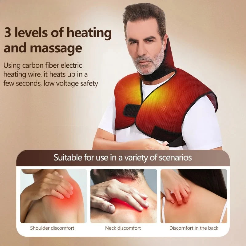 Electric Massage Wrap Neck Shoulder Back Pain Relief Heating Shawl Shoulder Vibration Massager Cold Weather Body Warmer Vest