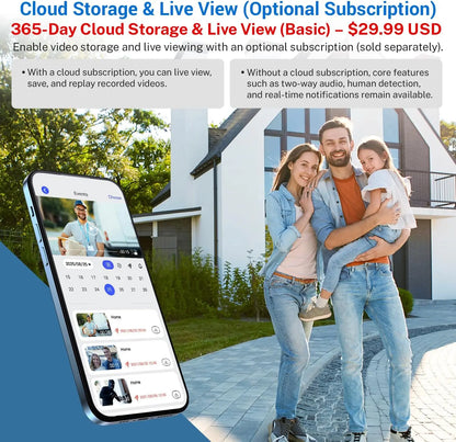 Smart Wireless Video Doorbell Camera AI Human Detection Night Vision Cloud Storage Battery Powered Indoor Outdoor Home Security Surveillance