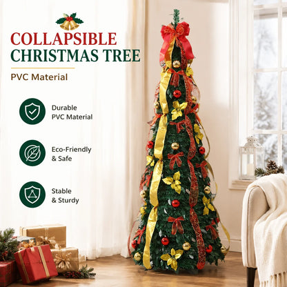 Pre Lit Pre Decorated Christmas Tree Pop Up Christmas Tree and Warm LED Lights & DIY Ornaments,Holiday Party Decorations