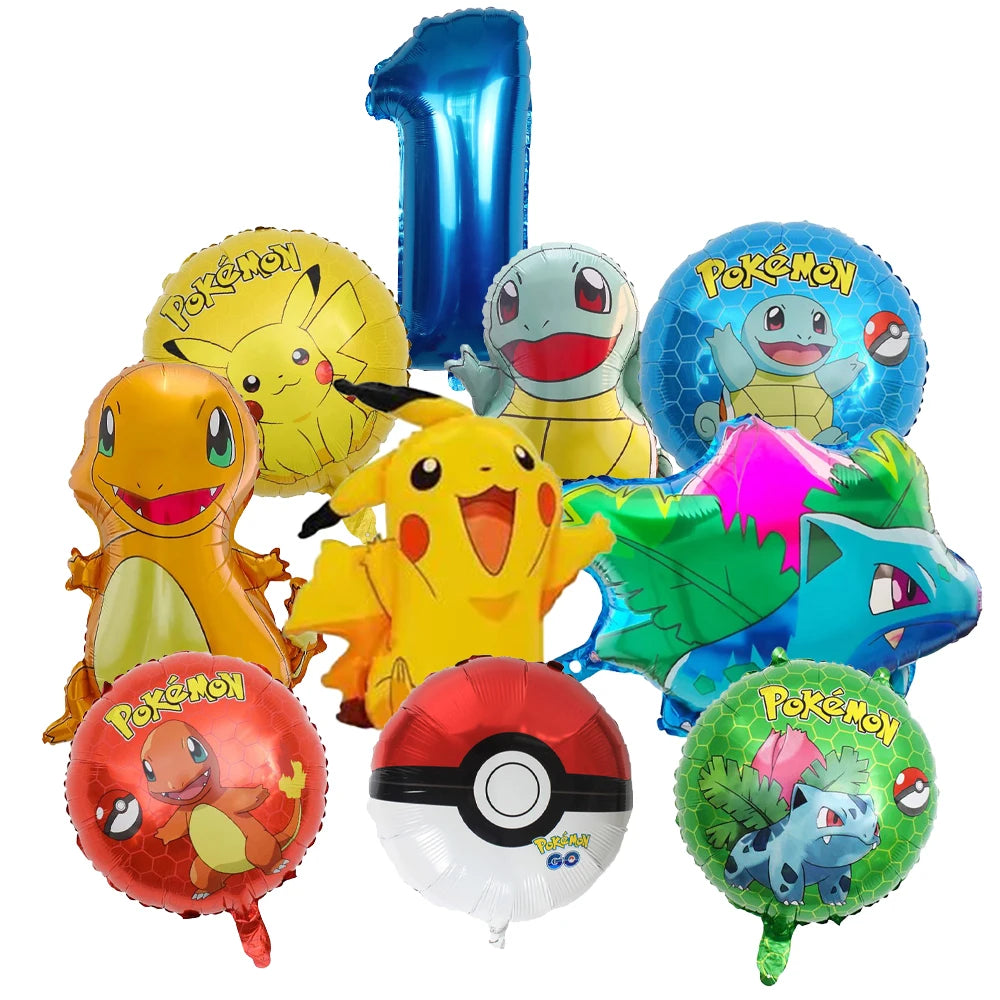 10pcs Cartoon Pokemon Pikachu Themed Aluminum Foil Balloons - Ideal for Charmander Squirtle Bulbasaur Birthday Party Supplies!