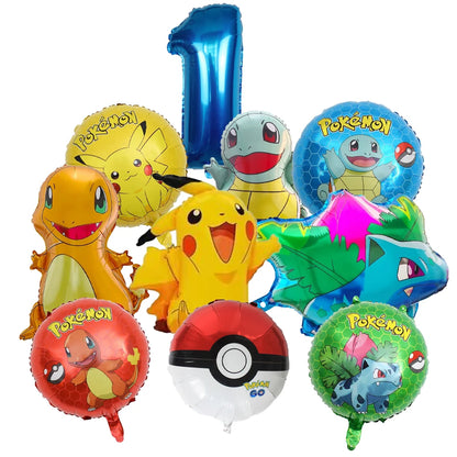 10pcs Cartoon Pokemon Pikachu Themed Aluminum Foil Balloons - Ideal for Charmander Squirtle Bulbasaur Birthday Party Supplies!