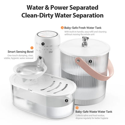 ROJECO Wireless Smart Pet Water Fountain Tilting 3L Cat Water Dispenser 2600mAh No-Filter Design Automatic Cat Fountain Drinker