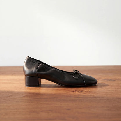 Genuine Leather Pumps Women Bowknot Low Heels Elegant Chunky Heel Office Ladies Dress Shoes Comfortable Slip On Smart Shoes 2026