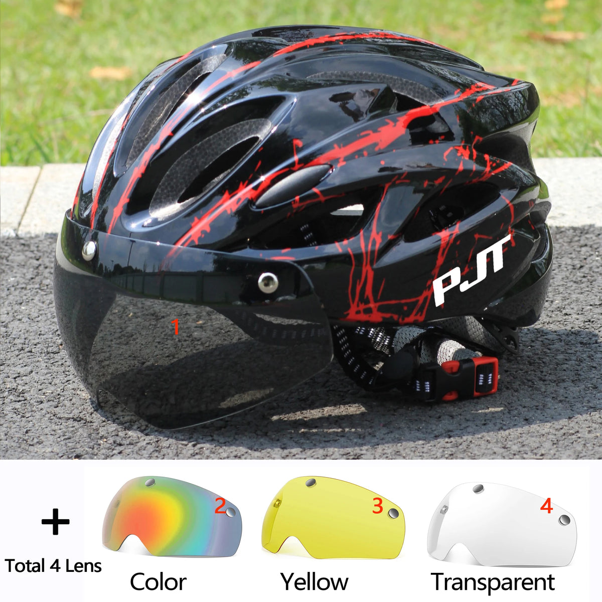 PJT Ultra-Light Magnetic Goggles Bicycle Helmet Lightweight PC Shell & EPS Foam Construction Cycling Helmet MTB Bike Helmet