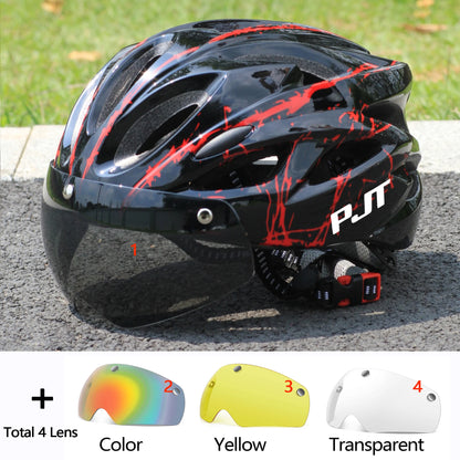 PJT Ultra-Light Magnetic Goggles Bicycle Helmet Lightweight PC Shell & EPS Foam Construction Cycling Helmet MTB Bike Helmet