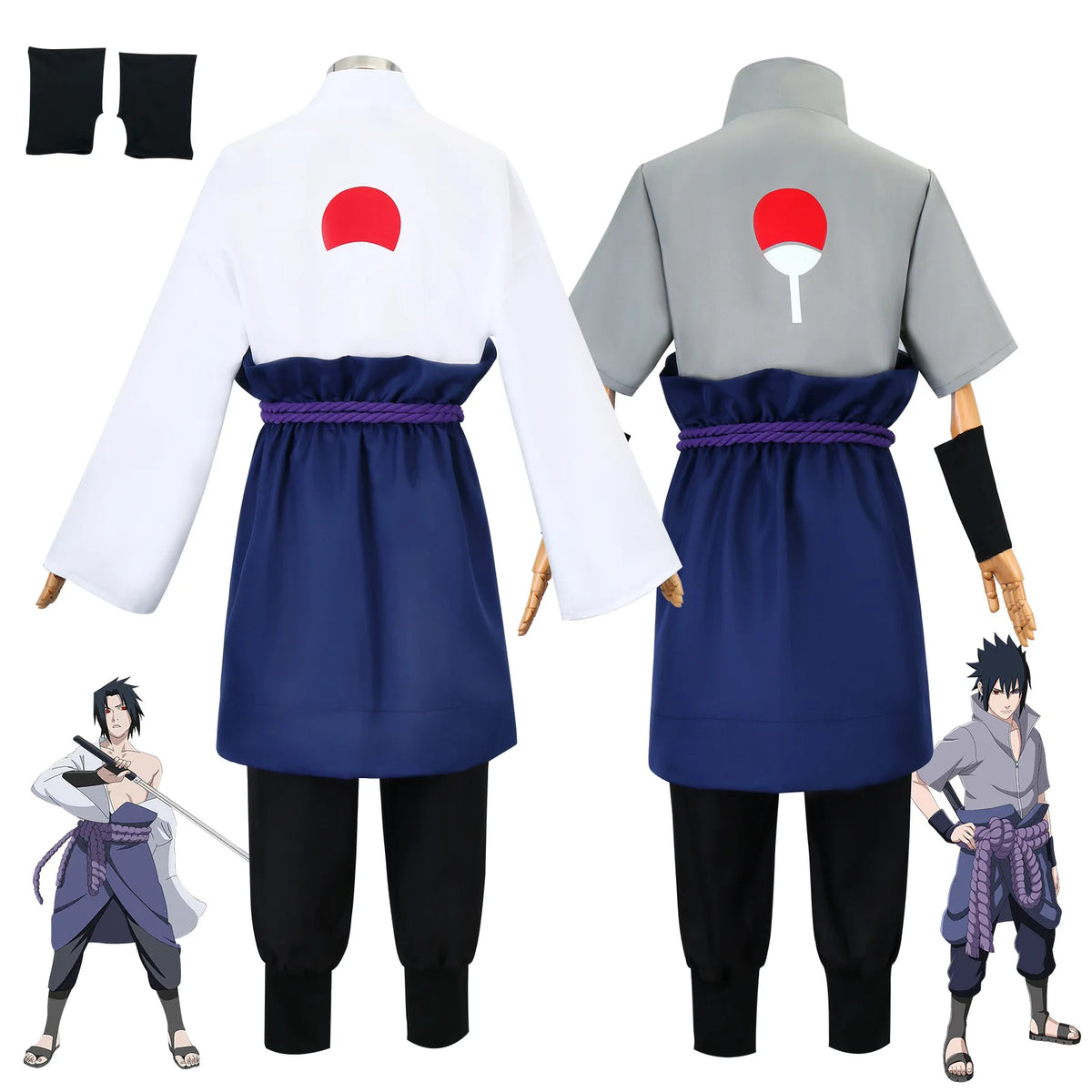 Uchiha Sasuke Cosplay Costume Set - Anime Hokage Shippuden Third Generation Gray Top Suit Wig for Halloween