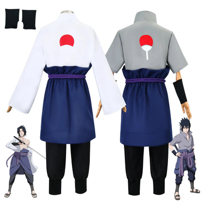 Uchiha Sasuke Cosplay Costume Set - Anime Hokage Shippuden Third Generation Gray Top Suit Wig for Halloween