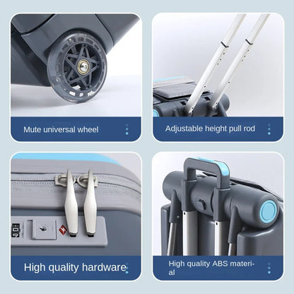 Children Travel Suitcase with Seat Design Kids Trolley Case Multifunctional Stroller Suitcase Can Sit and Ride Carry on Luggage