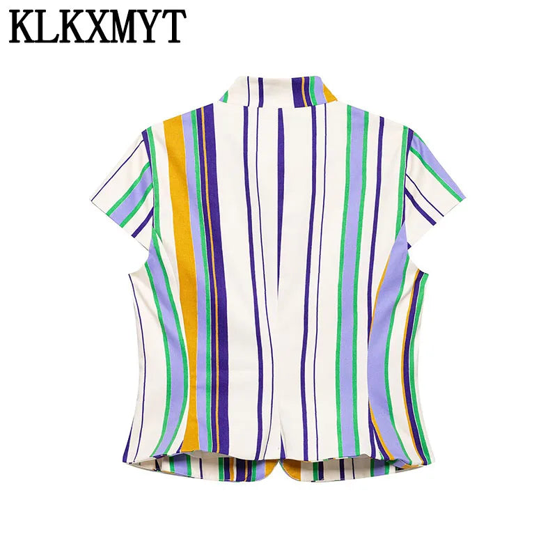KLKXMYT Chic Stripe Pants Set Women Sleeveless Short Shirt Top Straight Trousers Suits 2026 Summer Woman Outfits ﻿