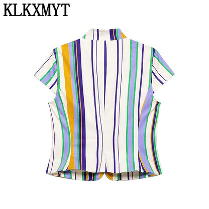 KLKXMYT Chic Stripe Pants Set Women Sleeveless Short Shirt Top Straight Trousers Suits 2026 Summer Woman Outfits ﻿