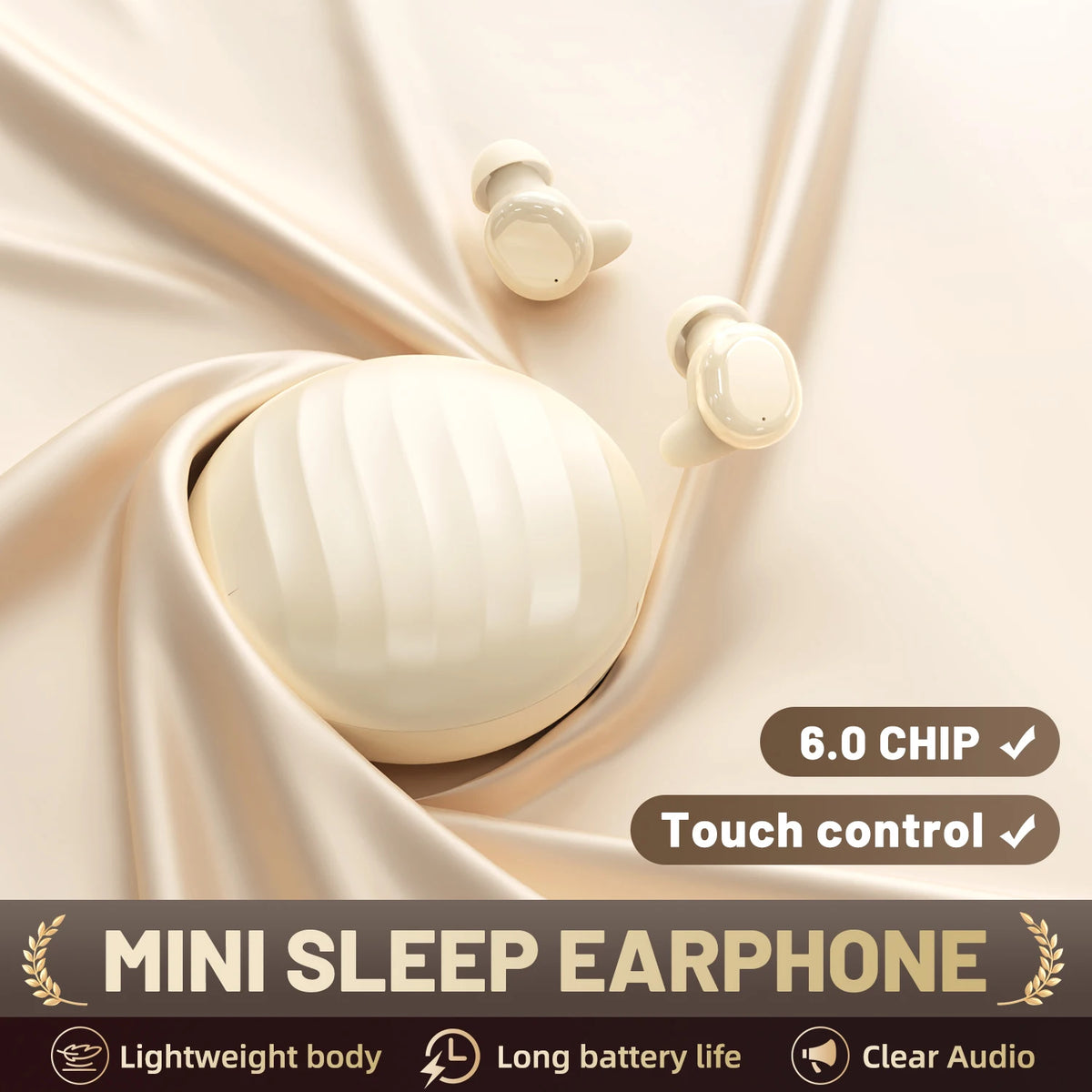 SK49 Bluetooth Wireless Earbuds Sleep Earphones, Bluetooth 6.0, Noise-Canceling Earphones.Improves Sleep Quality, Zero Pressure On The Ears When Sleeping On Your Side, Invisible Flat-head Earphones, Suitable For Travel And Si