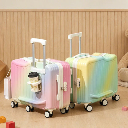 Gradient Color kids' Luggage Can Ride Small Travel Boarding Box with Cup Holder and Combination Lock 20/22inch Suitcase Children