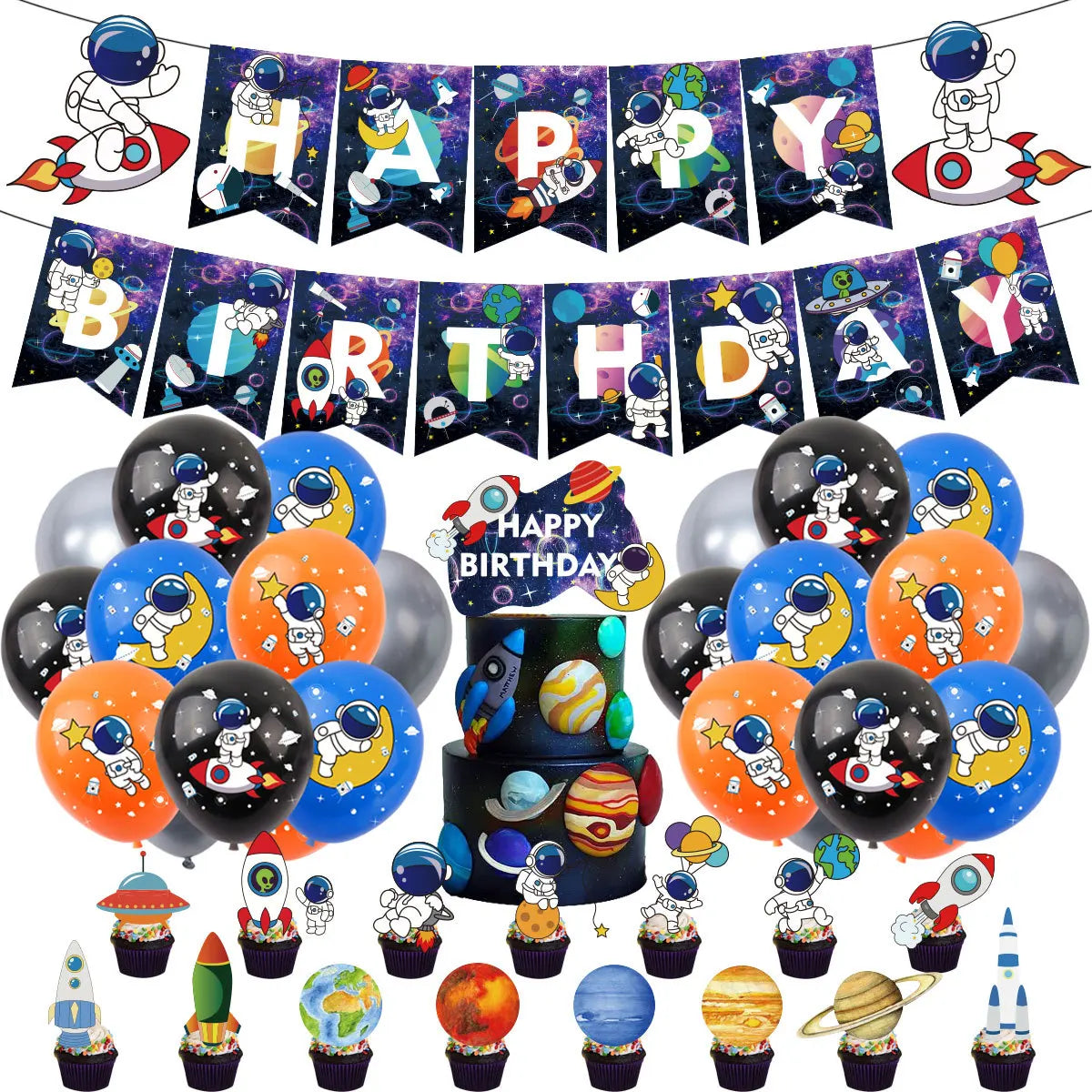 Planet Astronaut Birthday Party Decoration Paper Cup Plate Napkin Balloon Tablecloth  For Kids Baby Shower Party Supplies Gifts