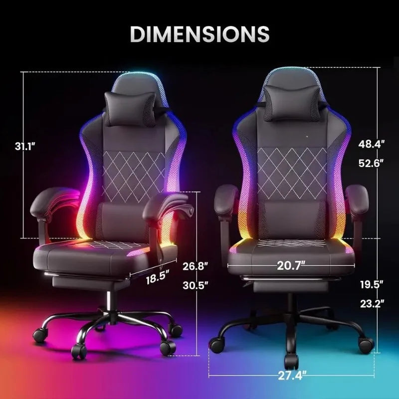 Ergonomic Gaming Chair with Padded Armrests, Lumbar Support, LED Lights - Comfortable PC Gaming Seat for Adults
