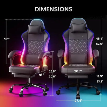 Ergonomic Gaming Chair with Padded Armrests, Lumbar Support, LED Lights - Comfortable PC Gaming Seat for Adults