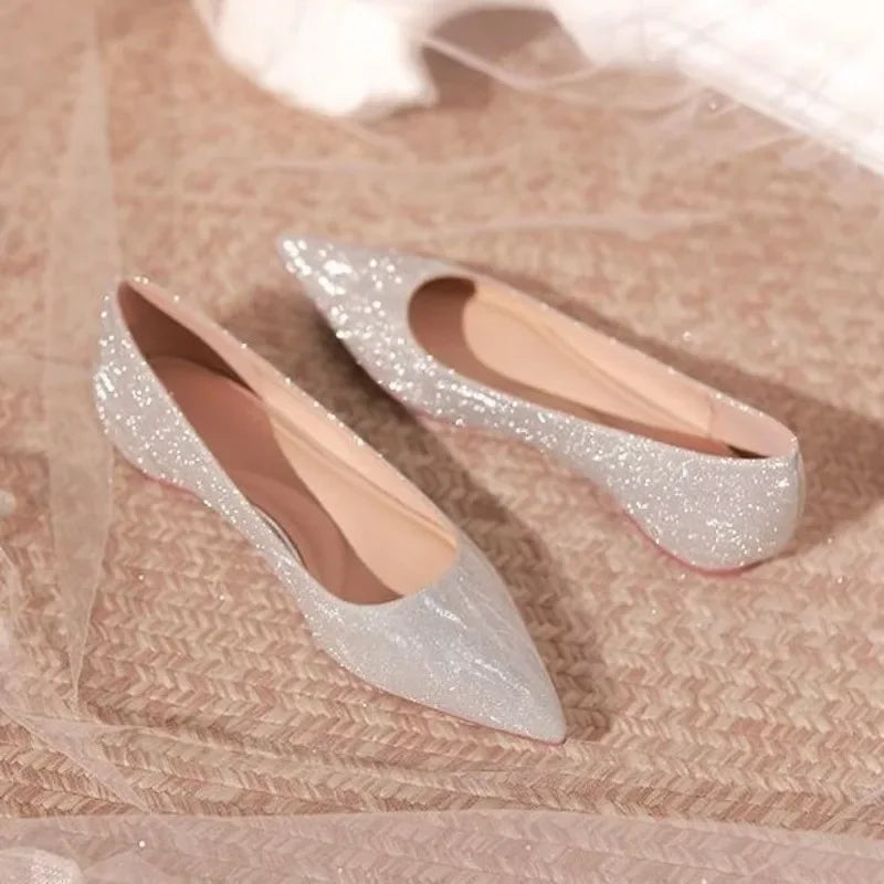 Woman Flats Gold Wedding Bride Shoe Pointed Toe Sexy Shoes For Women High Quality Fashion Novelties Offer 39 Genuine Mark On