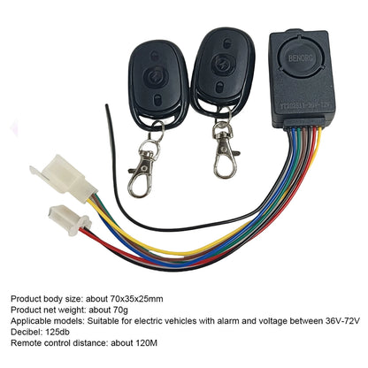 E-bike Alarm System 48V 60V 72V with Two Switches for Electric Bicycle Tricycle Brushless Controller Supplies