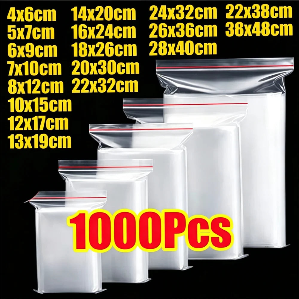 100-1000Pcs Small Zip Lock Plastic Bags Transparent Plastic Clear Storage Bag Jewelry Food Packing Reclosable Zipper Sealing Bag