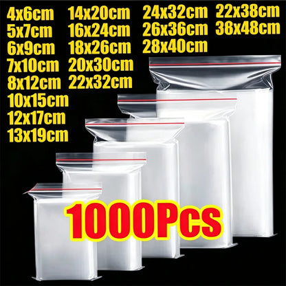 100-1000Pcs Small Zip Lock Plastic Bags Transparent Plastic Clear Storage Bag Jewelry Food Packing Reclosable Zipper Sealing Bag