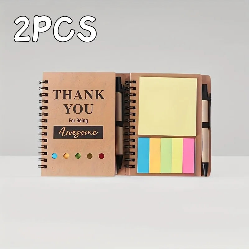 Spiral Notebook Set with Sticky Notes Colored Index Tabs Pen Kraft Paper Sticky Note for Team Teacher Employee Appreciation Gift