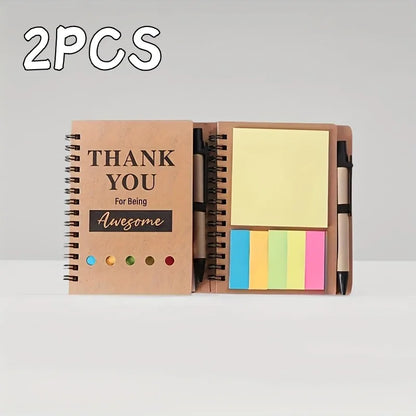Spiral Notebook Set with Sticky Notes Colored Index Tabs Pen Kraft Paper Sticky Note for Team Teacher Employee Appreciation Gift